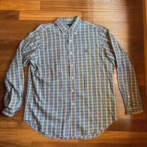 Ralph Lauren Men's Blue and Green Plaid Shirt Size Large